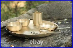 Pure Bronze Ayurveda Dinner Set 7pcs Broze Gold Tumbler Bowl Spoon And Platter