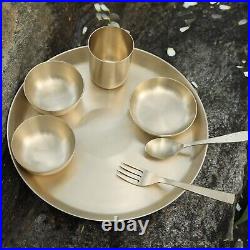 Pure Bronze Ayurveda Dinner Set 7pcs Broze Gold Tumbler Bowl Spoon And Platter