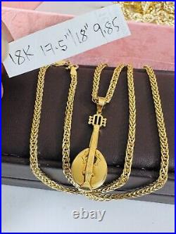 Pure Genuine 18K 750 Real Gold 17.5-18 long Guitar Set Necklace 2.5mm 9.85g