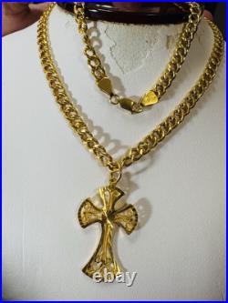 Pure Genuine 22K 916 Yellow Gold Cross Set Necklace 18.5/18 Inch 5mm 14.73g