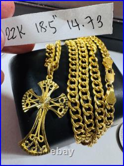 Pure Genuine 22K 916 Yellow Gold Cross Set Necklace 18.5/18 Inch 5mm 14.73g