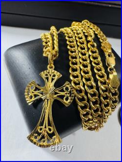 Pure Genuine 22K 916 Yellow Gold Cross Set Necklace 18.5/18 Inch 5mm 14.73g