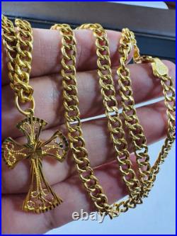 Pure Genuine 22K 916 Yellow Gold Cross Set Necklace 18.5/18 Inch 5mm 14.73g