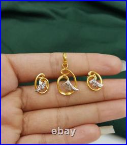 Pure Gold 22K Pendant Set With Earring CZ Light Weight Necklace Women Daily Wear