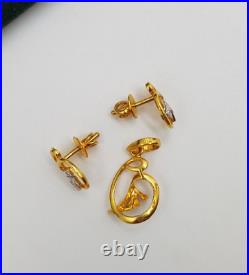 Pure Gold 22K Pendant Set With Earring CZ Light Weight Necklace Women Daily Wear