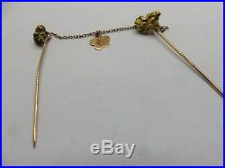 Pure Gold Nugget Antique Double Love Token Stick Pin Set