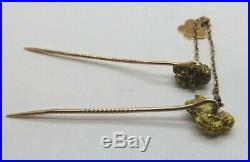 Pure Gold Nugget Antique Double Love Token Stick Pin Set