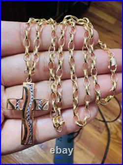 Pure New 18K 750 Fine Yellow Gold Set Cross Necklace 19.5/20 Long 5.9g 3.8mm