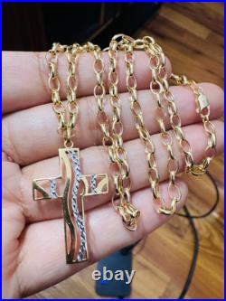 Pure New 18K 750 Fine Yellow Gold Set Cross Necklace 19.5/20 Long 5.9g 3.8mm