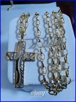 Pure New 18K 750 Fine Yellow Gold Set Cross Necklace 19.5/20 Long 5.9g 3.8mm