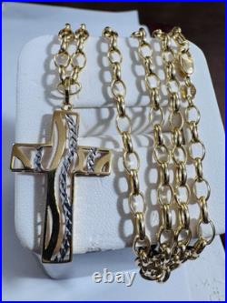 Pure New 18K 750 Fine Yellow Gold Set Cross Necklace 19.5/20 Long 5.9g 3.8mm