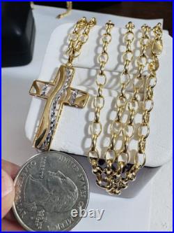 Pure New 18K 750 Fine Yellow Gold Set Cross Necklace 19.5/20 Long 5.9g 3.8mm