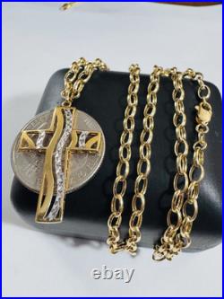Pure New 18K 750 Fine Yellow Gold Set Cross Necklace 19.5/20 Long 5.9g 3.8mm