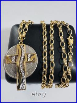 Pure New 18K 750 Fine Yellow Gold Set Cross Necklace 19.5/20 Long 5.9g 3.8mm