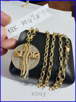 Pure New 18K 750 Fine Yellow Gold Set Cross Necklace 19.5/20 Long 5.9g 3.8mm