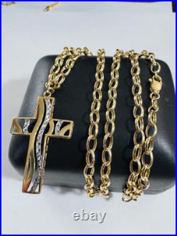 Pure New 18K 750 Fine Yellow Gold Set Cross Necklace 19.5/20 Long 5.9g 3.8mm