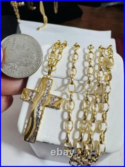 Pure New 18K 750 Fine Yellow Gold Set Cross Necklace 19.5/20 Long 5.9g 3.8mm