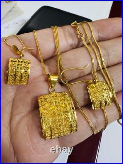 Pure New 22K 916 Fine Real Gold 20 long Rectangle Earring Necklace 9.2g 1.6mm