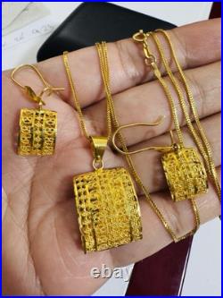 Pure New 22K 916 Fine Real Gold 20 long Rectangle Earring Necklace 9.2g 1.6mm