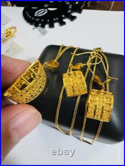 Pure New 22K 916 Fine Real Gold 20 long Rectangle Earring Necklace 9.2g 1.6mm