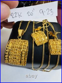 Pure New 22K 916 Fine Real Gold 20 long Rectangle Earring Necklace 9.2g 1.6mm