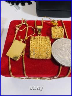 Pure New 22K 916 Fine Real Gold 20 long Rectangle Earring Necklace 9.2g 1.6mm