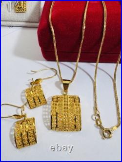 Pure New 22K 916 Fine Real Gold 20 long Rectangle Earring Necklace 9.2g 1.6mm