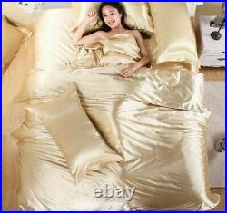 Pure Satin Silk Bedding 3/4/5Pcs Set Home Textile King Size Bed Sheet Pillowcase
