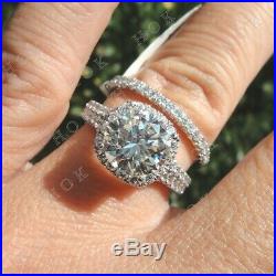 Pure Solid 10k White Gold 3Ct Round Cut Diamond Bridal Set Engagement Ring
