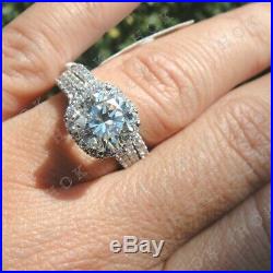 Pure Solid 10k White Gold 3Ct Round Cut Diamond Bridal Set Engagement Ring