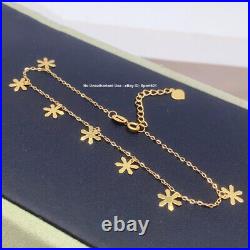 Pure Solid 18K Yellow Gold Flower Charm O Chain Necklace / Bracelet / Earrings