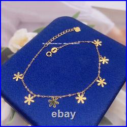 Pure Solid 18K Yellow Gold Flower Charm O Chain Necklace / Bracelet / Earrings