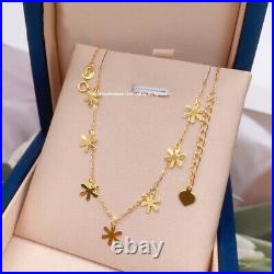 Pure Solid 18K Yellow Gold Flower Charm O Chain Necklace / Bracelet / Earrings