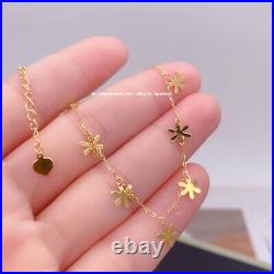 Pure Solid 18K Yellow Gold Flower Charm O Chain Necklace / Bracelet / Earrings