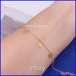 Pure Solid 18K Yellow Gold Flower Charm O Chain Necklace / Bracelet / Earrings