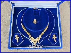 Pure Solid 22k Gold Necklace Set With Earrings And A Ring