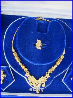 Pure Solid 22k Gold Necklace Set With Earrings And A Ring