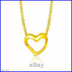Pure Solid 999 24K Yellow Gold Chain Set Women's O Link Heart Necklace 16inch