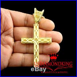 Pure Sterling Silver 14k Yellow Gold Finish Jesus Cross Pendant Charm Chain Set