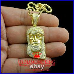 Pure Sterling Silver 14k Yellow Gold Finish Mini Jesus Charm Pendant Chain Set