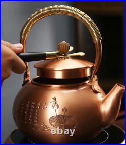 Pure copper tea set handmade carved lotus flower tea pot cup coaster gift box