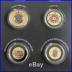 Qeii 9 Coin Pre Decimal Coin Set Layered In Pure Gold And Accented In Colour