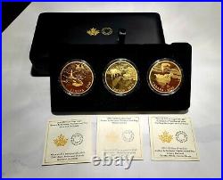 RARE 2 oz. Pure Silver Gold-Plated 3-Coin Set Predator and Prey Gold Reflection