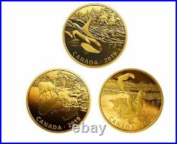 RARE 2 oz. Pure Silver Gold-Plated 3-Coin Set Predator and Prey Gold Reflection