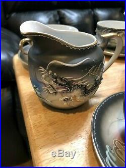 Raised Dragon Moriage Dragonware Tea Set/Oriental. 14k Gold Trim Blue Eye/PERFECT
