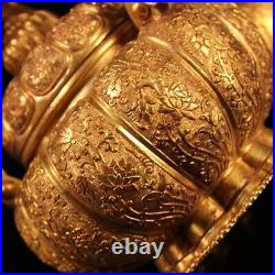 Rare China Qing Dynasty Pure copper gilding set Cloisonne Tiger head pot