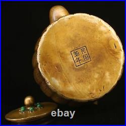 Rare China antique The Republic of China Pure copper set gemstone teapot