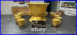 Rare Imperial Candlewick Gold Punchbowl, Base and 12 Cups. Never Used Perfect