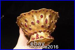 Rare old China Pure copper gilded with gold set gemstone bowl