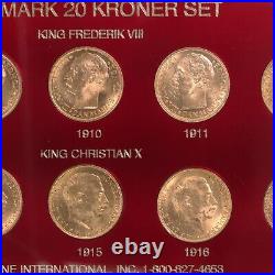 Raw 1908-1917 Denmark 20 Kroner Gold Set